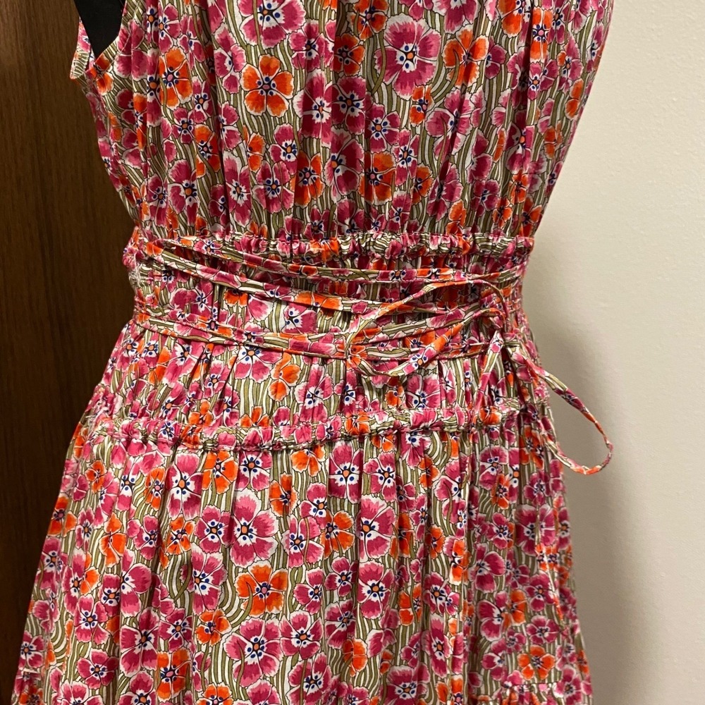 J. CREW Pink Floral Tie-Waist Halter Midi Dress L Liberty Ellie Organic Cotton - Picture 4 of 16